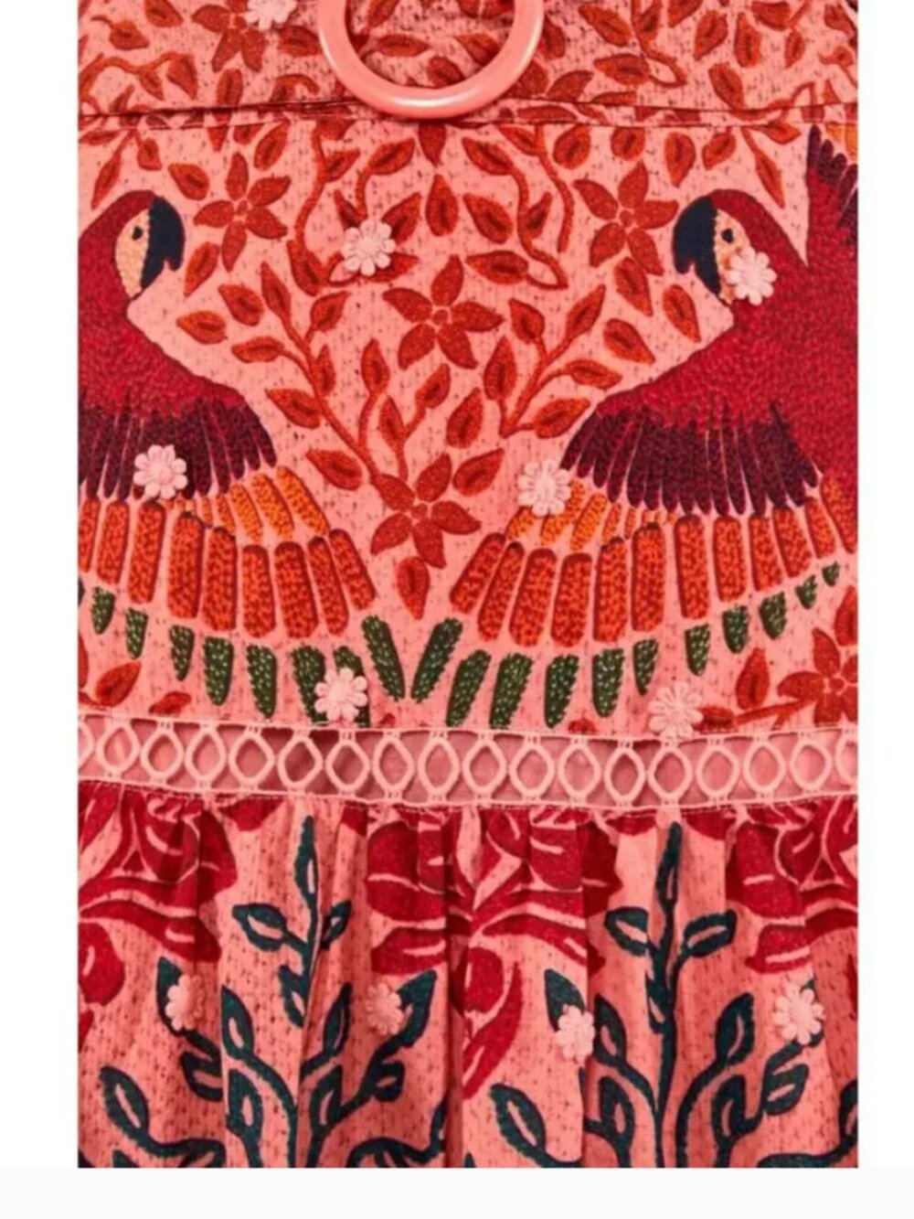 Farm Rio Ainiika Printed Tiered Maxi Skirt with Belt Pink Red Green M NWOT - Picture 14 of 16
